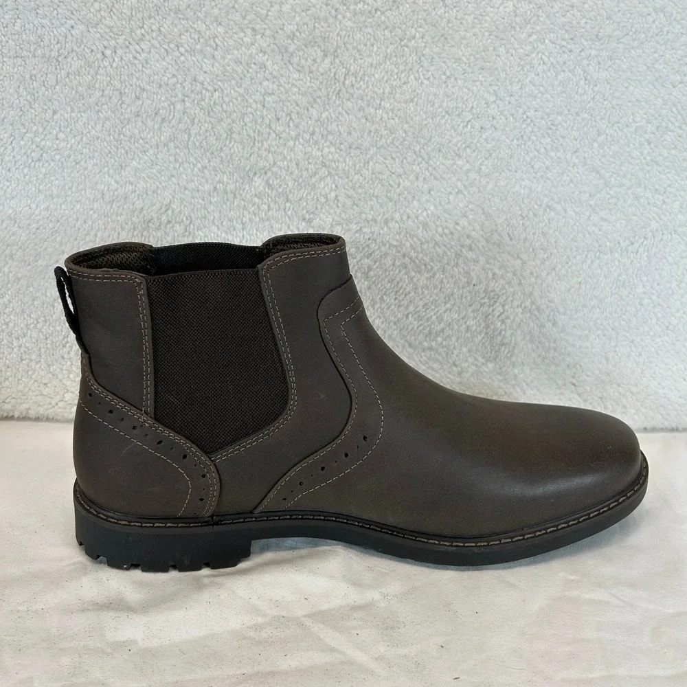 Mens‎ Dark Brown Chelsea Ankle Boots Wingtip Brogue Detail Lug Sole Size 13 New